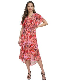 【送料無料】 ダナ キャラン ニューヨーク レディース ワンピース トップス Women's Printed Batwing-Sleeve Midi Dress Pink Multi