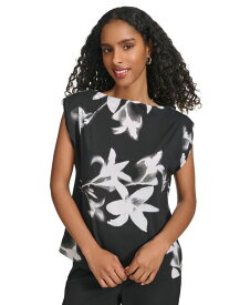 【送料無料】 カルバンクライン レディース シャツ トップス Women's Floral-Print Boat-Neck Sleeveless Top Black Multi