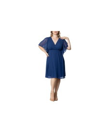 【送料無料】 キヨナ レディース ワンピース トップス Plus Size Florence Flutter Sleeve Dress Denim blue dot