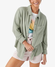 【送料無料】 オニール レディース シャツ トップス Juniors' Leni Crinkled Button-Down Pocket-Front Shirt Lily Pad
