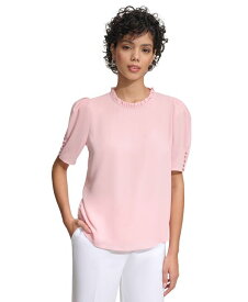 【送料無料】 カルバンクライン レディース シャツ トップス Women's Pleated Collar Puff-Sleeve Top Silver Pink