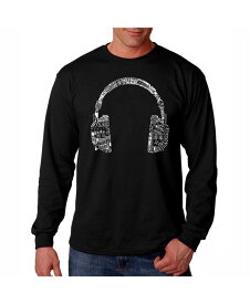 【送料無料】 エルエーポップアート メンズ Tシャツ トップス Men's Word Art Long Sleeve T-Shirt- Headphones - Music In Different Languages Black