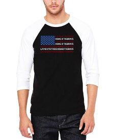 【送料無料】 エルエーポップアート メンズ Tシャツ トップス Men's Raglan Baseball 3/4 Sleeve Land of The Free American Flag Word Art T-shirt Black White