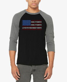 【送料無料】 エルエーポップアート メンズ Tシャツ トップス Men's Raglan Baseball 3/4 Sleeve Land of The Free American Flag Word Art T-shirt Gray Black