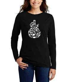 【送料無料】 エルエーポップアート レディース シャツ トップス Women's Music Notes Guitar Word Art Long Sleeve T-shirt Black