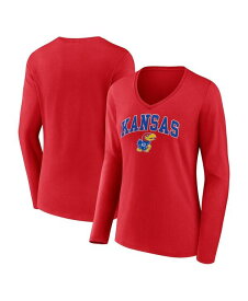 【送料無料】 ファナティクス レディース Tシャツ トップス Women's Red Kansas Jayhawks Evergreen Campus Long Sleeve V-Neck T-shirt Red