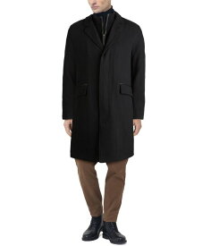 【送料無料】 コールハーン メンズ ジャケット・ブルゾン アウター Men's Layered Look Classic-Fit Twill Topcoat with Faux-Leather Trim Black