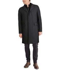 【送料無料】 コールハーン メンズ ジャケット・ブルゾン アウター Men's Layered Look Classic-Fit Twill Topcoat with Faux-Leather Trim Charcoal