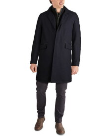 【送料無料】 コールハーン メンズ ジャケット・ブルゾン アウター Men's Layered Look Classic-Fit Twill Topcoat with Faux-Leather Trim Navy