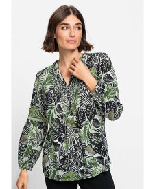 【送料無料】 オルセン レディース シャツ トップス Women's Cotton Viscose Leaf Print Tunic Shirt Dk khaki