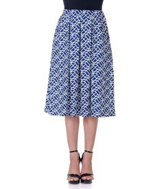 【送料無料】 24セブンコンフォート レディース スカート ボトムス Navy Print Elastic Waist Pleated Knee Length Pocket Skirt Miscellane
