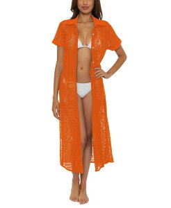 yz xbJ fB[X s[X gbvX Women's Gauzy Cotton Lace Shirtdress Swim Cover-Up Carrot