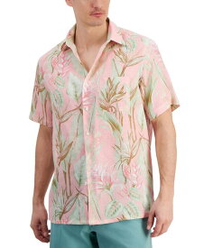 【送料無料】 クラブルーム メンズ シャツ トップス Men's Hero Short Sleeve Button Front Palm Print Linen Shirt Peony Cupcake