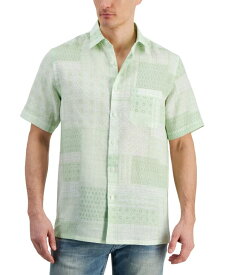 【送料無料】 クラブルーム メンズ シャツ トップス Men's Patchwork Geo-Print Short-Sleeve Linen Shirt Young Eucalypts