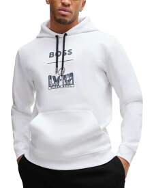 【送料無料】 ヒューゴボス メンズ パーカー・スウェット フーディー アウター BOSS Men's BOSS x NFL Metallic Print Hoodie Open White
