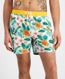 【送料無料】 ゲス メンズ ハーフパンツ・ショーツ 水着 Men's Vintage-Print Floral Swim Trunks AOP GREEN AND PINK FOLIAGE