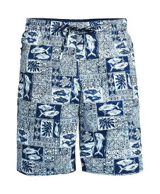 【送料無料】 ランズエンド メンズ ハーフパンツ・ショーツ 水着 Men's 9" Volley Swim Trunks Navy fish block print