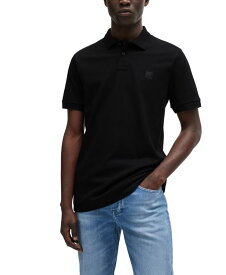 【送料無料】 ヒューゴボス メンズ ポロシャツ トップス Men's Logo Patch Stretch-Cotton Slim-Fit Polo Shirt Black