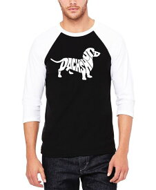 【送料無料】 エルエーポップアート メンズ シャツ トップス Men's Raglan Sleeves Dachshund Baseball Word Art T-shirt Black White
