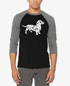 【送料無料】 エルエーポップアート メンズ シャツ トップス Men's Raglan Sleeves Dachshund Baseball Word Art T-shirt Gray Black