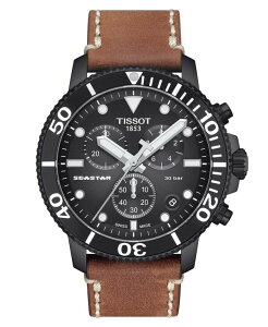 eB\bg Y ANZT[ rv U[ Tissot Men's Swiss Chronograph Seastar Brown Leather Strap Watch 46mm No Color uE