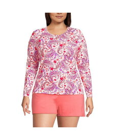 【送料無料】 ランズエンド レディース トップのみ 水着 Plus Size Crew Neck Long Sleeve Rash Guard UPF 50 Swim Tee Wood lily multi floral paisley