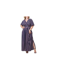 【送料無料】 キヨナ レディース ワンピース トップス Plus Size Vienna Kimono Sleeve Long Maxi Dress Nautical navy stripes