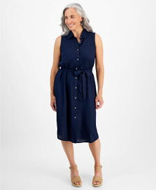 【送料無料】 スタイルアンドコー レディース ワンピース トップス Petite Linen Sleeveless Shirt Dress Industrial Blue