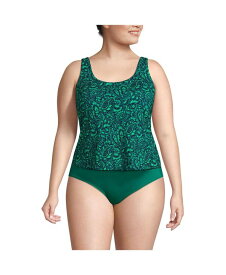 【送料無料】 ランズエンド レディース 上下セット 水着 Plus Size Chlorine Resistant One Piece Scoop Neck Fauxkini Swimsuit Navy/emerald decor paisley