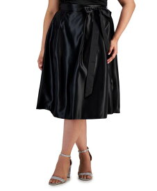 【送料無料】 アレックスイブニングス レディース ワンピース トップス Plus Size Belted Satin A-Line Midi Skirt Black
