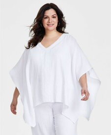 【送料無料】 ジェイエムコレクション レディース シャツ トップス Plus Size Lace-Trim Textured Poncho Bright White