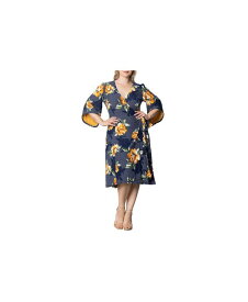 【送料無料】 キヨナ レディース ワンピース トップス Plus Size Gemini Wrap Dress with Contrast Lined Sleeves Amber blossoms