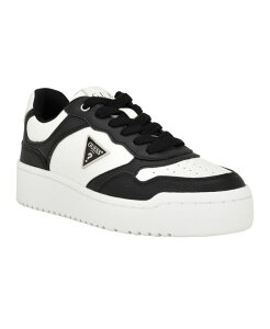 QX fB[X V[Y Xj[J[ vbgtH[ [X GUESS Women's Miram Platform Lace-Up Court Sneakers Black/White zCg