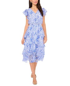 【送料無料】 ヴィンスカムート レディース ワンピース トップス Women's Printed Flutter-Sleeve Tiered Midi Dress Blue Paisley