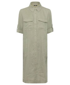 【送料無料】 オルセン レディース ワンピース トップス Women's 100% Linen 3/4 Sleeve Dress with Rolled Sleeve Tab Detail Light khaki