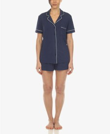 【送料無料】 ホワイトマーク レディース ナイトウェア アンダーウェア Women's 2 Pc. Short Sleeve Pajama Set Navy