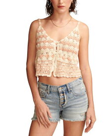 【送料無料】 ラッキーブランド レディース シャツ トップス Women's Cotton Crochet Tie-Front Tank Apricot Stripe