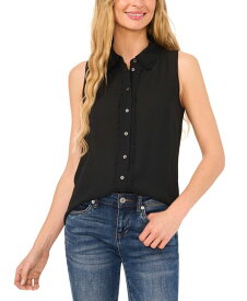 【送料無料】 セセ レディース シャツ ブラウス トップス Women's Sleeveless Scallop Detail Button Down Blouse Rich Black