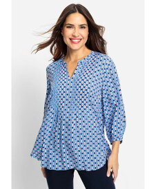 【送料無料】 オルセン レディース シャツ ブラウス トップス Women's 3/4 Sleeve Geo Print Tunic Blouse Lapis blue
