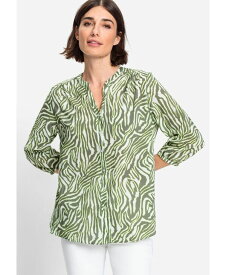 【送料無料】 オルセン レディース シャツ トップス Women's Cotton Viscose 3/4 Sleeve Zebra Print Tunic Shirt Dk khaki