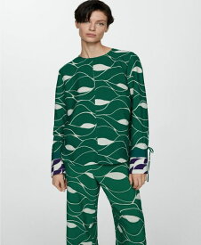 【送料無料】 マンゴ レディース シャツ ブラウス トップス Women's Bow Printed Blouse Green