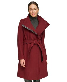 【送料無料】 ダナ キャラン ニューヨーク レディース ジャケット・ブルゾン アウター Women's Asymmetrical Belted Funnel-Neck Wool Blend Coat Wine