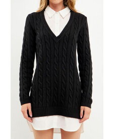 【送料無料】 イングリッシュファクトリー レディース ワンピース トップス Women's Mixed Media Cable Knit Sweater Dress Black