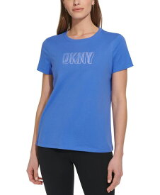 【送料無料】 ダナ キャラン ニューヨーク レディース Tシャツ トップス Women's Cotton Embellished-Logo T-Shirt Blue