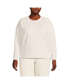 【送料無料】 ランズエンド レディース パーカー・スウェット アウター Plus Size Over d Quilted Cable Sweatshirt Fresh ivory