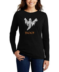 【送料無料】 エルエーポップアート レディース シャツ トップス Women's Halloween Ghost Word Art Long Sleeve T-shirt Black