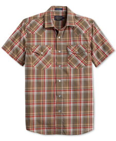 【送料無料】 ペンドルトン メンズ シャツ トップス Men's Frontier Plaid Short Sleeve Button-Front Shirt Brown Red Plaid