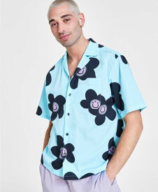 【送料無料】 ヒューゴボス メンズ シャツ トップス Men's Oversized-Fit Floral Button-Down Camp Shirt Turq/aqua