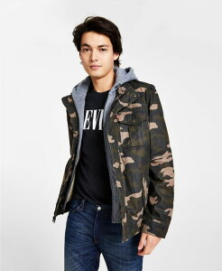 ���[�o�C�X �����Y �A�E�^�[ �W���P�b�g�E�u���]�� �W���P�b�g Levi's Men �f s Sherpa Lined Two Pocket Hooded Trucker Jacket Olive Camo �I���[�u