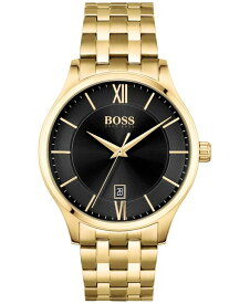 【送料無料】 ヒューゴボス メンズ 腕時計 アクセサリー BOSS Men's Elite Gold Ion Plated Steel Bracelet Watch 41mm Gold